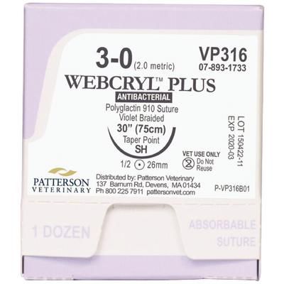 Webcryl Plus Sutures VP316, Size 3-0 , 12/Box , 30" (SH) , PATTERSON 21282461