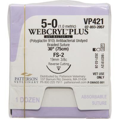 Webcryl Plus Sutures VP421, Size 5-0 , 12/Box , 30" (FS-2), PATTERSON 21282967