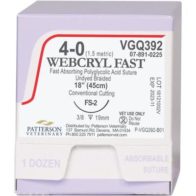 Webcryl Fast Sutures VGQ392, 18" (FS-2) , Size 4-0 , 12/Box , PATTERSON 21275047