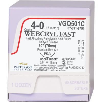 Webcryl Fast™ Cobra Black™ Sutures VGQ501C, 30" (PS-3) , Size 4-0 , 12/Box , PATTERSON 21275046