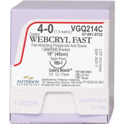 Webcryl Fast Cobra Black Sutures VGQ214C, 18" (RB-1) , Size 4-0 , 12/Box ,PATTERSON 21275044