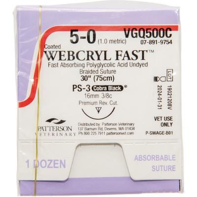 Webcryl Fast™ Cobra Black™ Sutures VGQ500C, 30" (PS-3) , Size 5-0 , 12/Box , PATTERSON 21275166