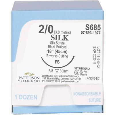 Silk Sutures S685, Size 2-0 , 12/Box , 18" (FS) , PATTERSON 21282874