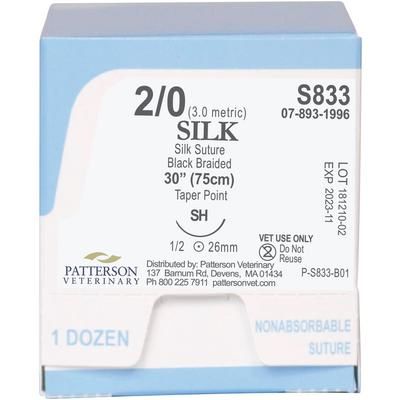 Silk Sutures S736, Size 2-0 , 12/Box , 30" (SH) , PATTERSON 21282877