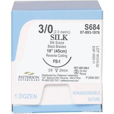 Silk Sutures S684, Size 3-0 , 12/Box , 18" (FS-1) , PATTERSON 21282873