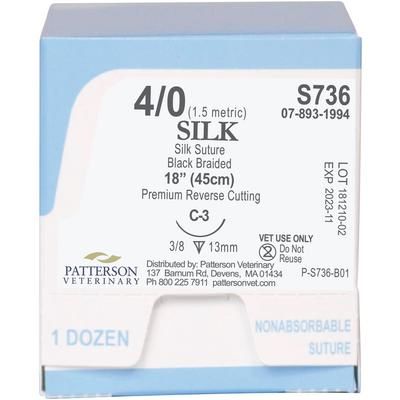 Silk Sutures S736, Size 4-0 , 12/Box , 18" (C-3) , PATTERSON 21282875