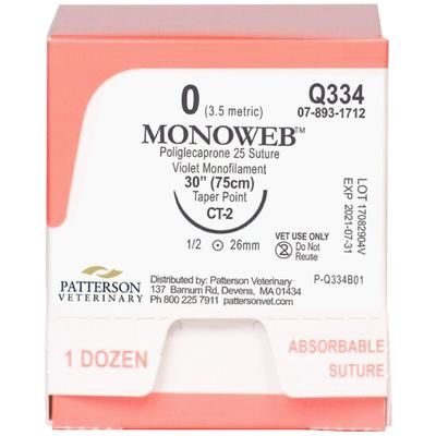 MonoWeb Sutures Q334, Size 0 , 12/Box , 30" (CT-2) , PATTERSON 21282440