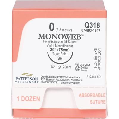 MonoWeb Sutures Q318, Size 0 , 12/Box , 30" (SH), PATTERSON 21282846