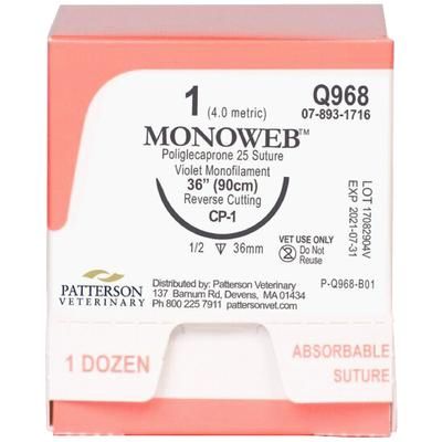 MonoWeb™ Sutures Q968, 36" (CP-1) , Size 1-0 , 12/Box , PATTERSON 21282444