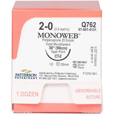 MonoWeb™ Sutures Q762, 36" (CT-2) , Size 2-0 , 12/Box , PATTERSON 21275078