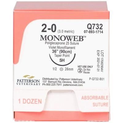 MonoWeb Sutures Q732, Size 2-0 , 12/Box , 36" (SH) , PATTERSON 21282442