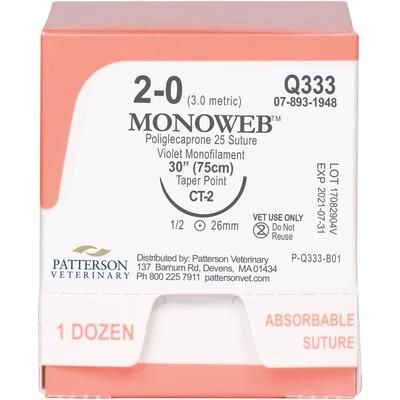 MonoWeb Sutures Q333, Size 2-0 , 12/Box , 30" (CT-2) , PATTERSON 21282847