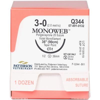 MonoWeb Sutures Q344, 36" (CT-1) Size 3-0 , 12/Box , PATTERSON 21275096