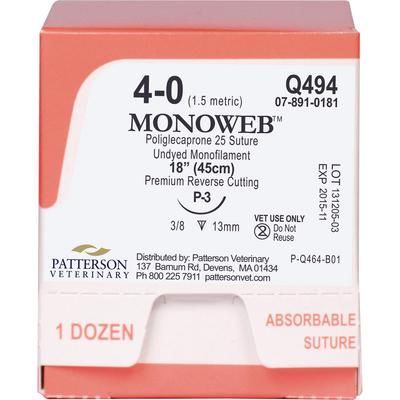 MonoWeb Sutures Q494, Size 4-0 , 12/Box , 18" (P-3) , PATTERSON 21275112