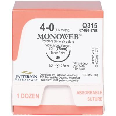 MonoWeb Sutures Q315, Size 4-0 , 12/Box , 30" (SH) , PATTERSON 21275118