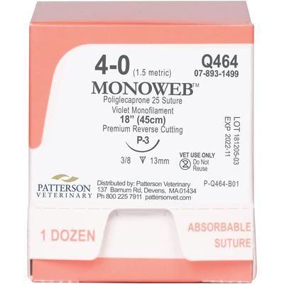 MonoWeb Sutures Q464, size 4-0 , 12/Box , 18" (P-3) , PATTERSON 21282022