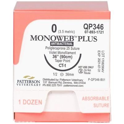 Monoweb Plus Sutures QP346, Size 0 , 12/Box , 36" (CT-1) , PATTERSON 21282449