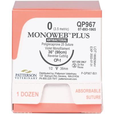 Monoweb Plus Sutures QP967, Size 0 , 12/Box , 36" (CP-1) , PATTERSON 21282863