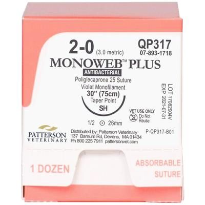 Monoweb Plus Sutures QP317, Size 2-0 , 12/Box , 30" (SH) , PATTERSON 21282446