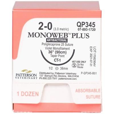 Monoweb Plus Sutures QP345, Size 2-0 , 12/Box , 36" (CT-1), PATTERSON 21282448