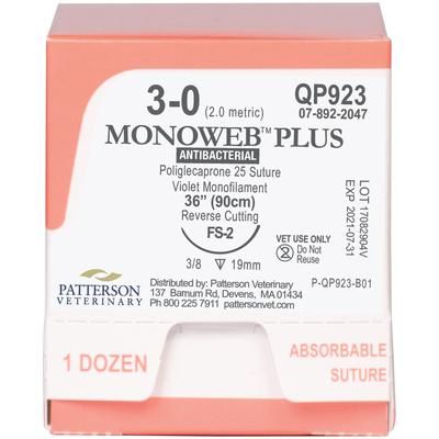 Monoweb Plus Sutures QP923, Size 3-0 , 12/Box , 36" (FS-2) , PATTERSON 21276155