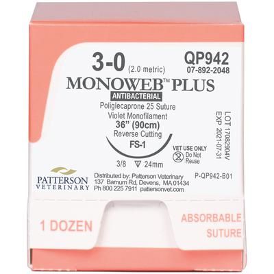 Monoweb Plus Sutures QP942, Size 3-0 , 12/Box , 36" (FS-1) , PATTERSON 21276154