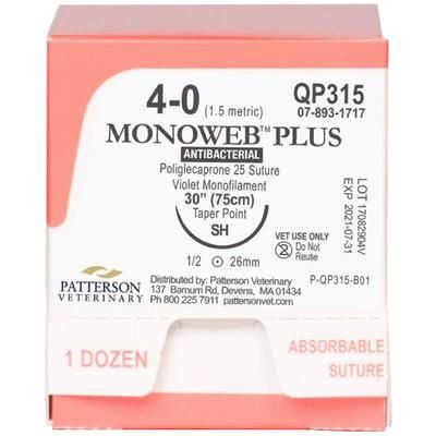 Monoweb Plus Sutures QP315, Size 4-0 , 12/Box , 30" (SH) , PATTERSON 21282445