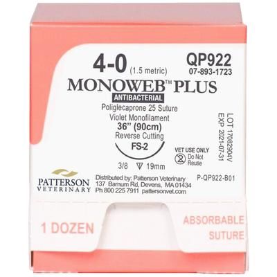 Monoweb Plus Sutures QP922, Size 4-0 , 12/Box , 36" (FS-2) , PATTERSON 21282451