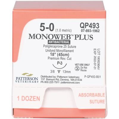 Monoweb Plus Sutures QP493, size 5-0 , 12/Box , 18" (P-3) , PATTERSON 21282861