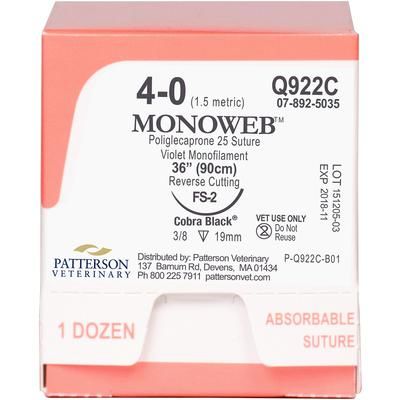 Monoweb Cobra Black Sutures 4/0, Q922C, (FS-2) , Size 4-0 , 12/Box , PATTERSON 21275102