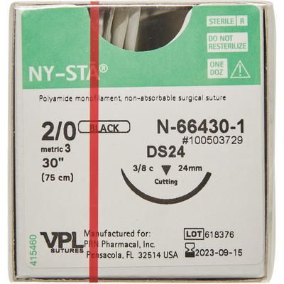 Ny-STÄ Monofilament Nylon Sutures N-664-1, 2-0, 30" (DS24), 12/Pkg , PRN 100503729