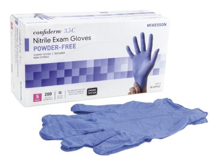 Exam Glove McKesson Confiderm® 3.5C NonSterile Powder Free Nitrile Ambidextrous Textured Fingertips Blue Chemo Tested Small , 200/Box , 5Box/Case