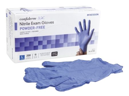 Exam Glove McKesson Confiderm® 3.5C NonSterile Powder Free Nitrile Ambidextrous Textured Fingertips Blue Chemo Tested Large , 200/Box , 5 Box/Case