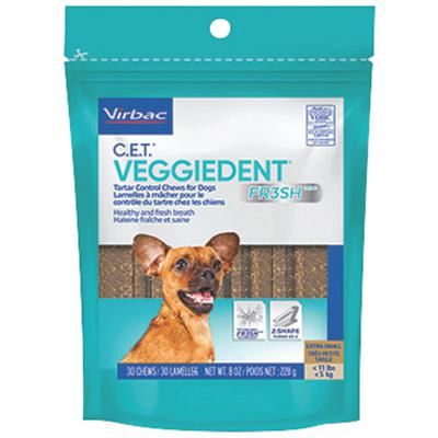 C.E.T. VeggieDent Fr3sh Tartar Control Chews For Extra Small Dogs, 30/Bag , 5 Bag/Case , VIRBAC 90055