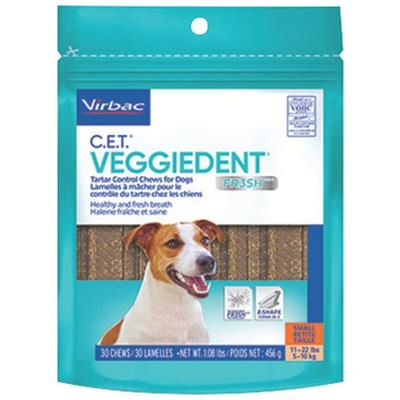 C.E.T. VeggieDent Fr3sh Tartar Control Chews , For Small Dogs, 30/Bag , 5 pack/Case , VIRBAC 90056