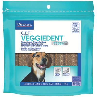 C.E.T. VeggieDent Fr3sh Tartar Control Chews For Medium Dogs, 30/Bag , 5 Pack/Case , VIRBAC 90057