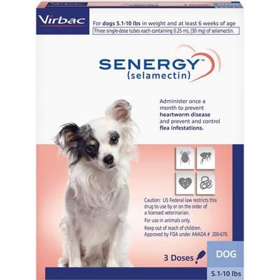 Senergy Topical Parasiticide 3 Doses/Pkg , 10 Packs/Case , For Dogs 5.1 Lb-10 LB , VIRBAC 50005