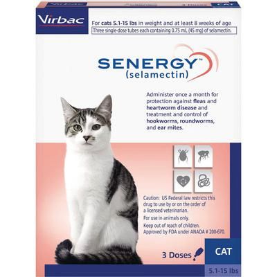 Senergy Topical Parasiticide 3 Doses/Pkg , 10 Packs/Case For Cats 5.1-15 lb, VIRBAC 50095