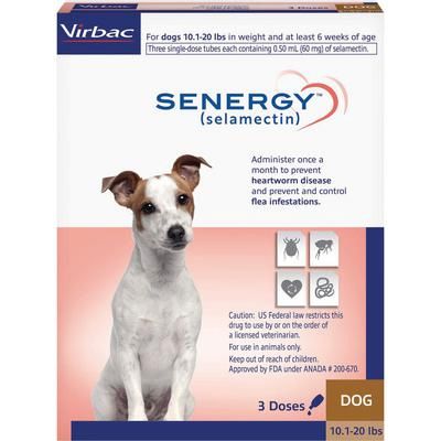 Senergy Topical Parasiticide 3 Doses/Pkg , 10 Packs/Case For Dogs 10.1-20 lb, , VIRBAC 50010