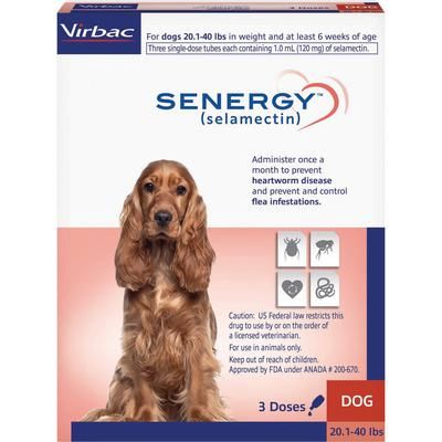 Senergy Topical Parasiticide 3 Doses/Pkg,10 Packs/Case For Dogs 20.1-40 lb , VIRBAC 50020