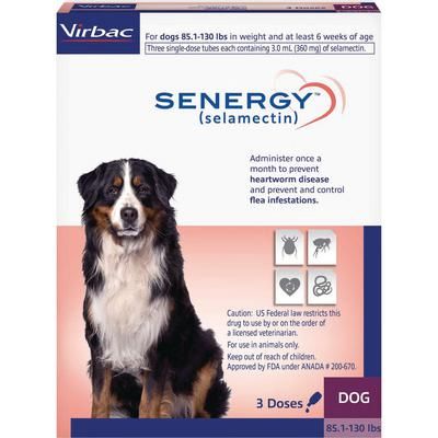 Senergy Topical Parasiticide 3 Doses/Pkg For Dogs 85.1-130 lb , 10 Box/Case , VIRBAC 50085