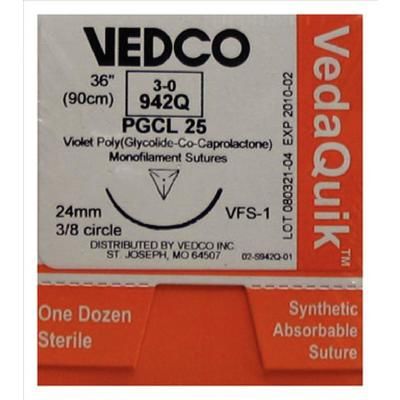 VedaQuik Suture 987Q, Size 0 , 36" (VFSL), 12/Pkg , VEDCO VINV-SUR9-87QU