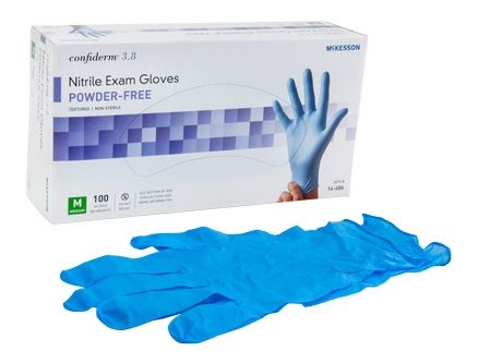 Exam Glove McKesson Confiderm® 3.8 NonSterile Powder Free Nitrile Ambidextrous Textured Fingertips Blue Not Chemo Approved Medium , 100/Box , 10 Box/Case