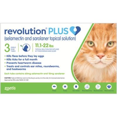 Revolution Plus Cat 11.1 - 22 lb, Green , 3/Pkg , ZOETIS 10020416