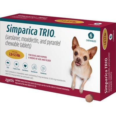 Simparica TRIO Chewable Tablets Gold, 2.8-5.5 lb, 10 x 6/Pkg , ZOETIS 10022678