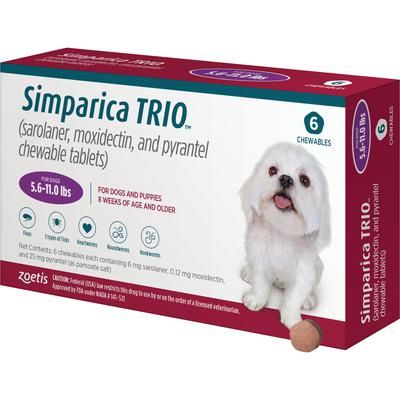 Simparica TRIO Chewable Tablets Purple, 5.6-11.0 lb, 10 x 6/Pkg , ZOETIS 10022679