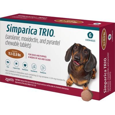 Simparica TRIO Chewable Tablets Caramel, 11.1-22.0 lb, 10 x 6/Pkg , ZOETIS 10022680