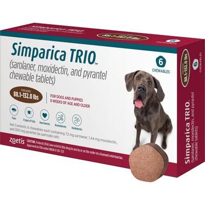 Simparica TRIO Chewable Tablets Brown, 88.1-132.0 lb, 10 x 6/Pkg ,ZOETIS 10022683