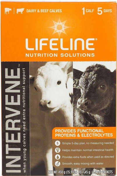 Lifeline Intervene Functional Proteins and Electrolytes for Dairy and Beef Calves, 45gm , 6/Case ,APC 60030