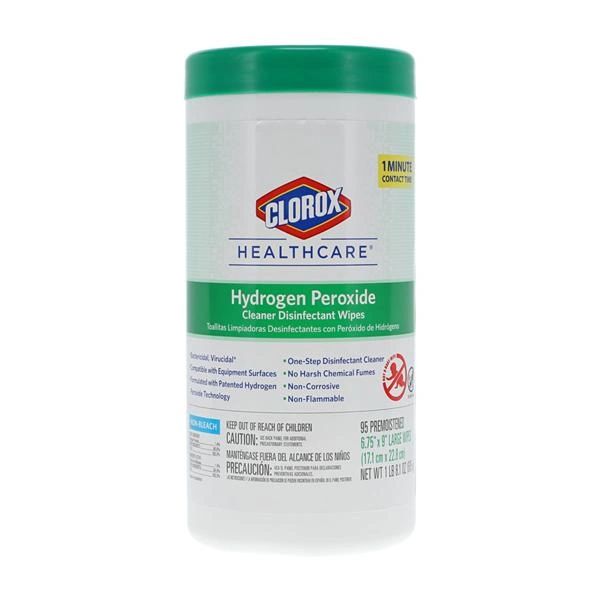 Colorox Wipes Hydrogen Peroxide Large 6.75 in x 9 in 95/Can,Each , 6 CN/Case , Colorox HCH 30824